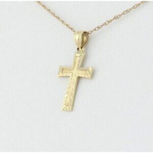 14k Yellow Gold Cross Necklace 18" Chain